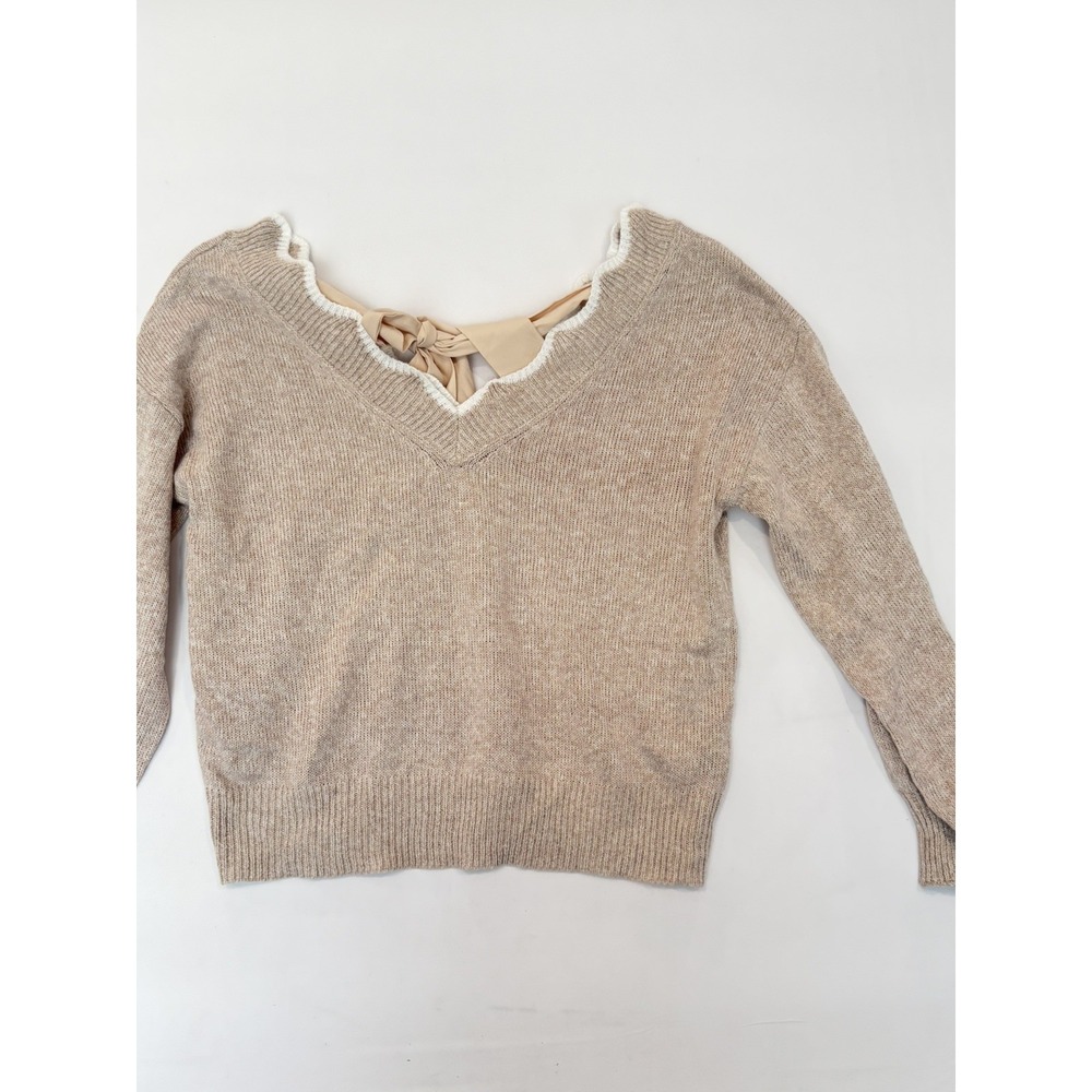 SHEIN Sweater XS Scalloped V Neck with back bow relaxed preppy chic Y2K casual